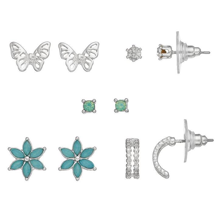 Lc Lauren Conrad Flower & Butterfly Nickel Free Stud Earring Set, Women's, Lt Green