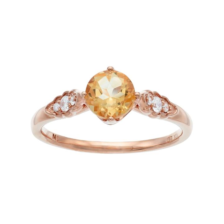 Lc Lauren Conrad 10k Rose Gold Citrine & 1/10 Carat T.w. Diamond Ring, Women's, Size: 8, Yellow