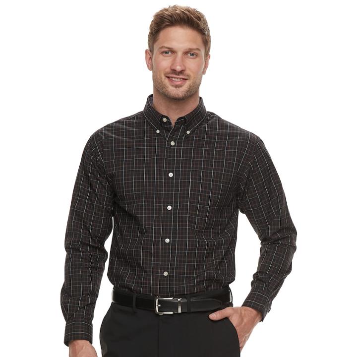 Men's Haggar Classic-fit Stretch Poplin Button-down Shirt, Size: Medium, Black