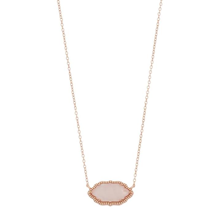 Rose Gold Tone Sterling Silver Rose Quartz Pendant Necklace, Women's, Pink