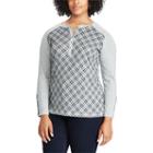 Plus Size Chaps Plaid Henley Long Sleeve Top, Women's, Size: 1xl, Grey
