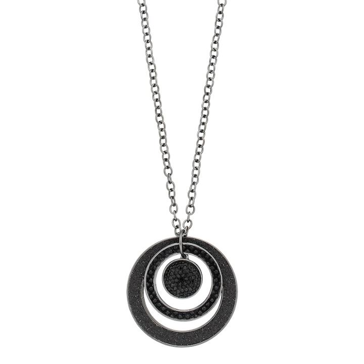 Black Glittery Circle Pendant Necklace, Women's
