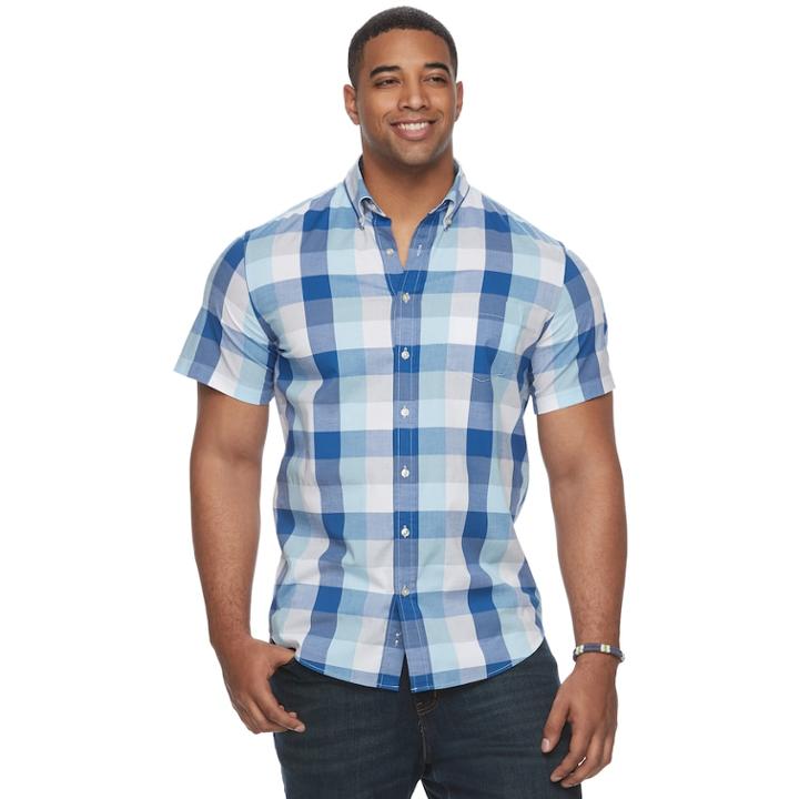Big & Tall Sonoma Goods For Life&trade; Patterned Stretch Button-down Shirt, Men's, Size: 2xb, Med Grey