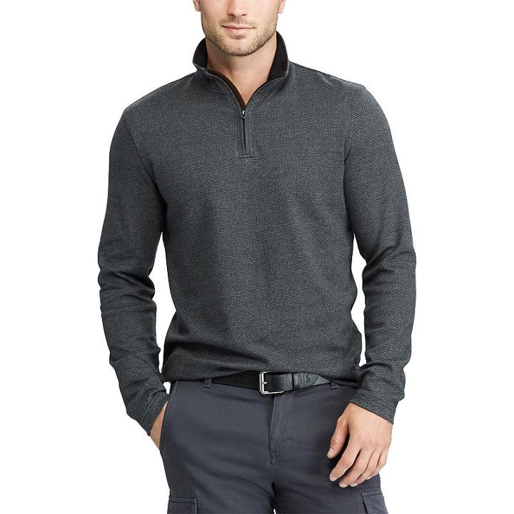 Men's Chaps Classic-fit Herringbone Quarter-zip Pullover, Size: Large, Black