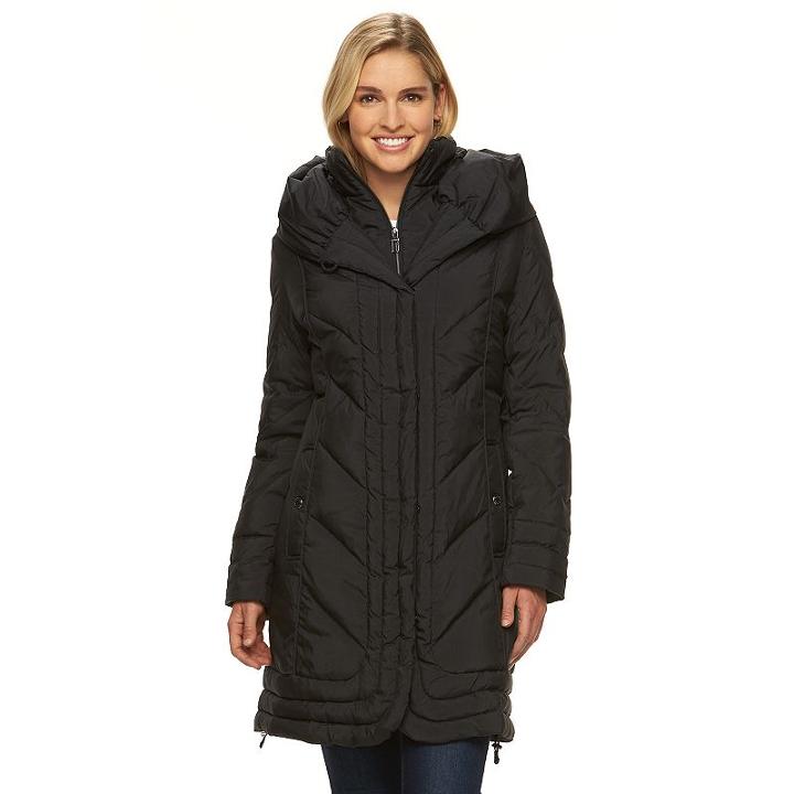 Women's Gallery Hooded Iridescent Down Puffer Jacket, Size: Medium, Black