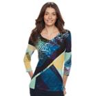 Women's Dana Buchman Printed Bias Cut V-neck Top, Size: Large, Dark Green