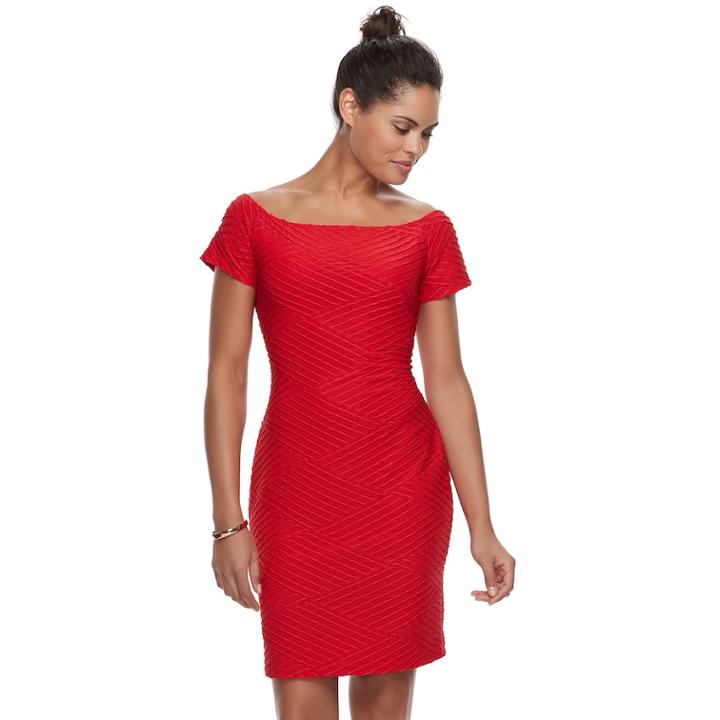 Women's Double Click Textured Sheath Dress, Size: Xl, Red