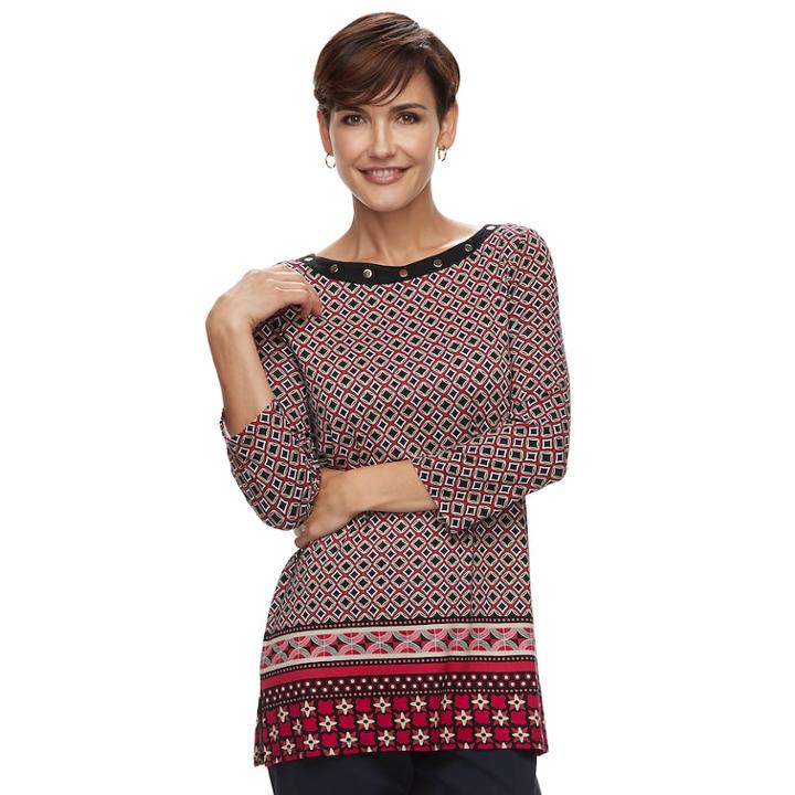 Women's Dana Buchman Embellished Print Tunic, Size: Small, Red