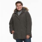 Plus Size Kc Collections Hooded Faux-fur Trim Microfiber Jacket, Women's, Size: 3xl, Grey (charcoal)