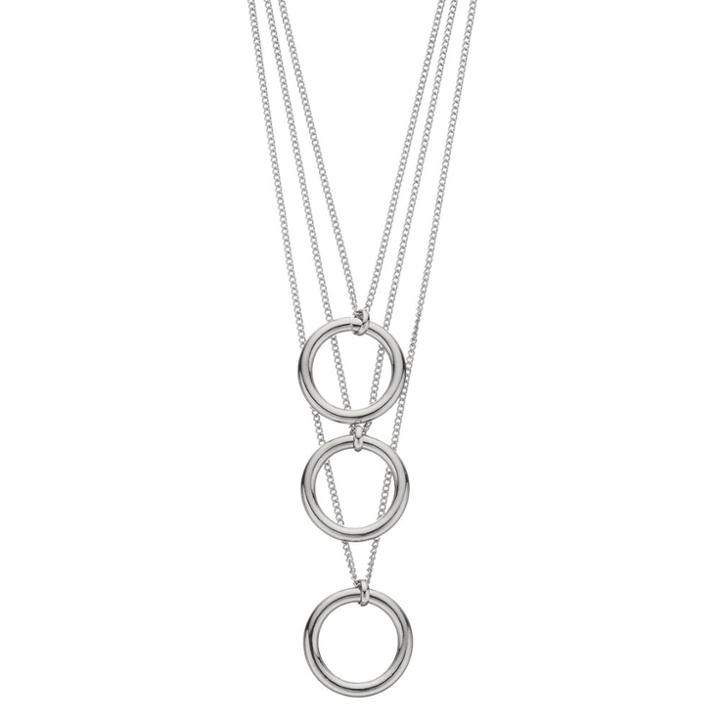 Circle Triple Pendant Multi Strand Necklace, Women's, Silver