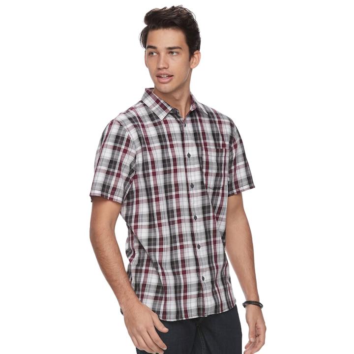 Men's Vans Plaid Button-down Shirt, Size: Medium, Dark Red