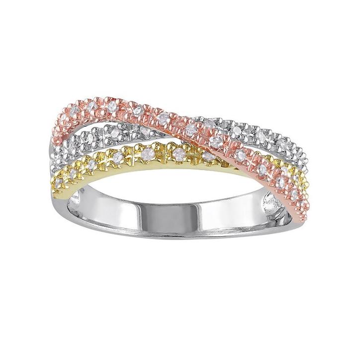 1/4 Carat T.w. Diamond Tri-tone Sterling Silver Twist Ring, Women's, Size: 8, White