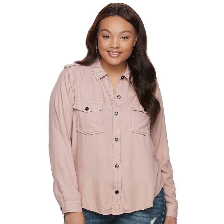 Juniors' Plus Size Mudd&reg; Solid Utility Shirt, Teens, Size: 1xl, Light Pink