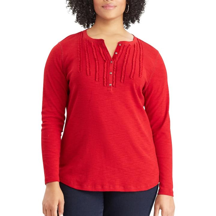 Plus Size Chaps Ribbed Neck Knit Top, Women's, Size: 1xl, Red