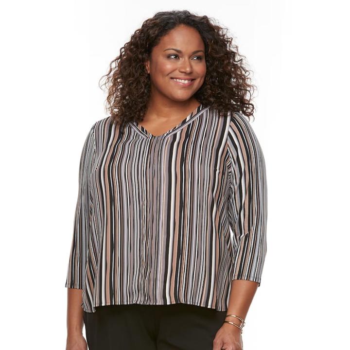 Plus Size Dana Buchman High-low V-neck Top, Women's, Size: 1xl, Black
