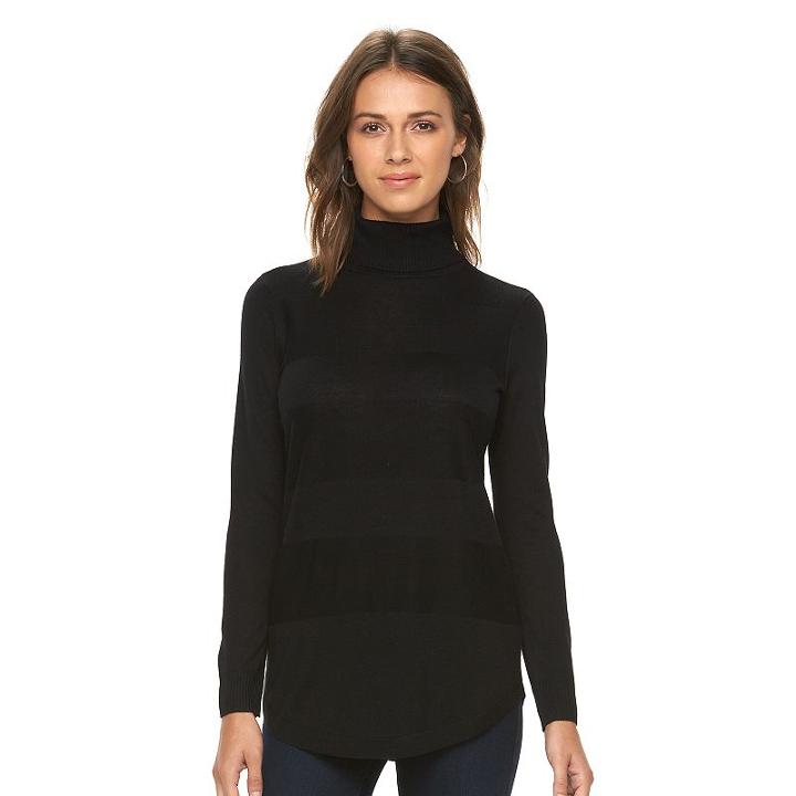 Women's Apt. 9&reg; Striped Turtleneck Tunic, Size: Large, Black
