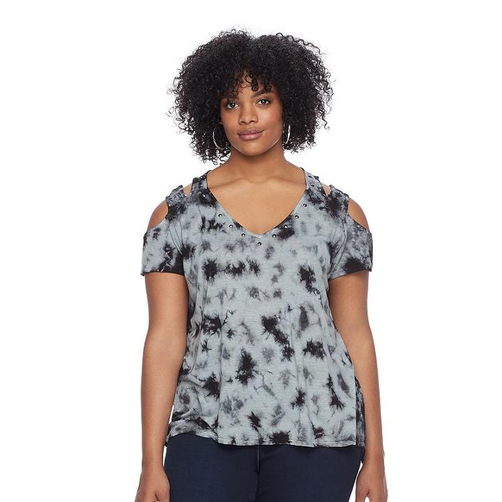 Plus Size Rock & Republic&reg; Tie-dye Cold Shoulder Tee, Women's, Size: 2xl, Black