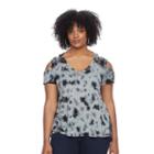 Plus Size Rock & Republic&reg; Tie-dye Cold Shoulder Tee, Women's, Size: 2xl, Black