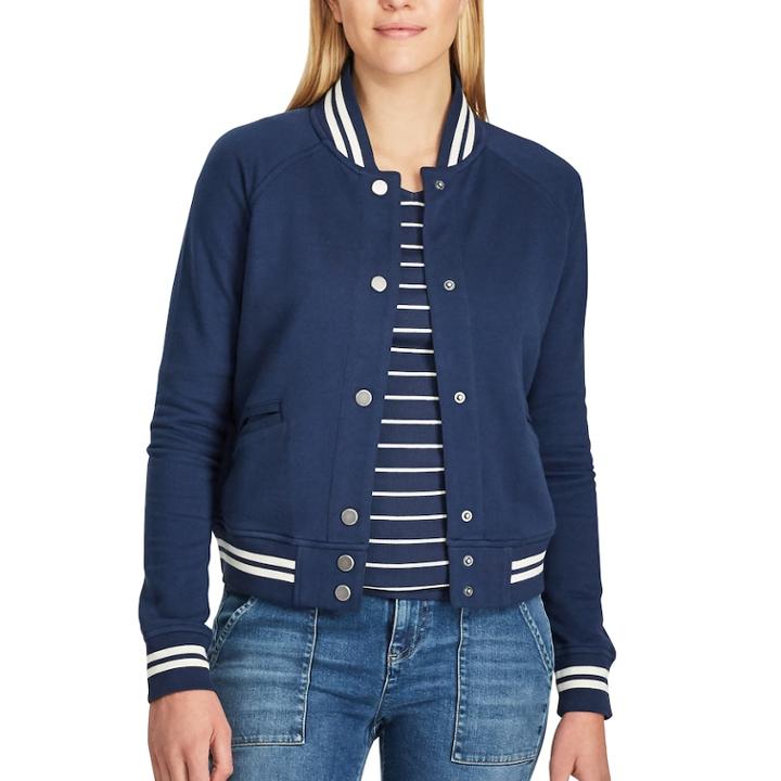 Women's Chaps French Terry Baseball Jacket, Size: Xs, Blue