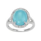 Sterling Silver Blue Chalcedony Oval Cabochon & Diamond Accent Ring, Women's, Size: 6