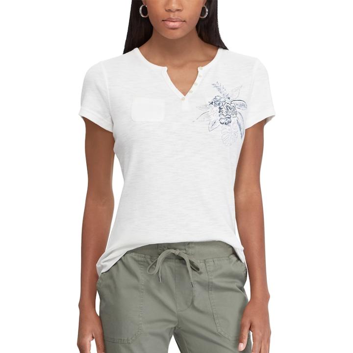Women's Chaps Button-accent Tee, Size: Xl, White
