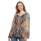 Women's World Unity Printed Peasant Top, Size: Small, Blue