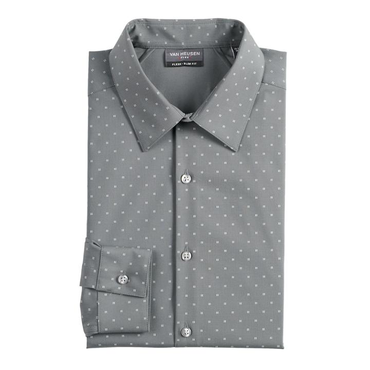 Men's Van Heusen Flex 3 Slim Fit 4-way Stretch Dress Shirt, Size: Xl-36/37, Med Grey