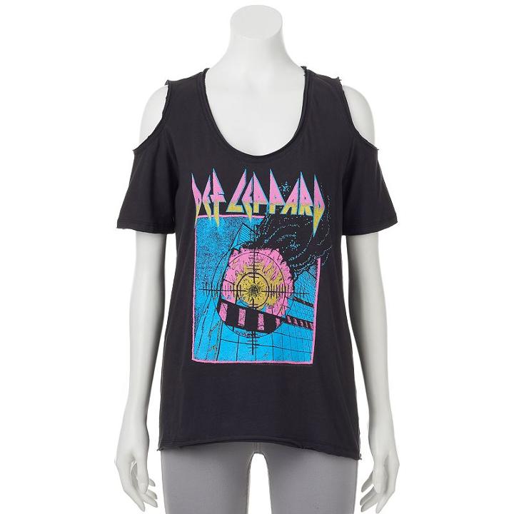Juniors' Def Leppard Cold Shoulder Graphic Tee, Teens, Size: Xl, Black