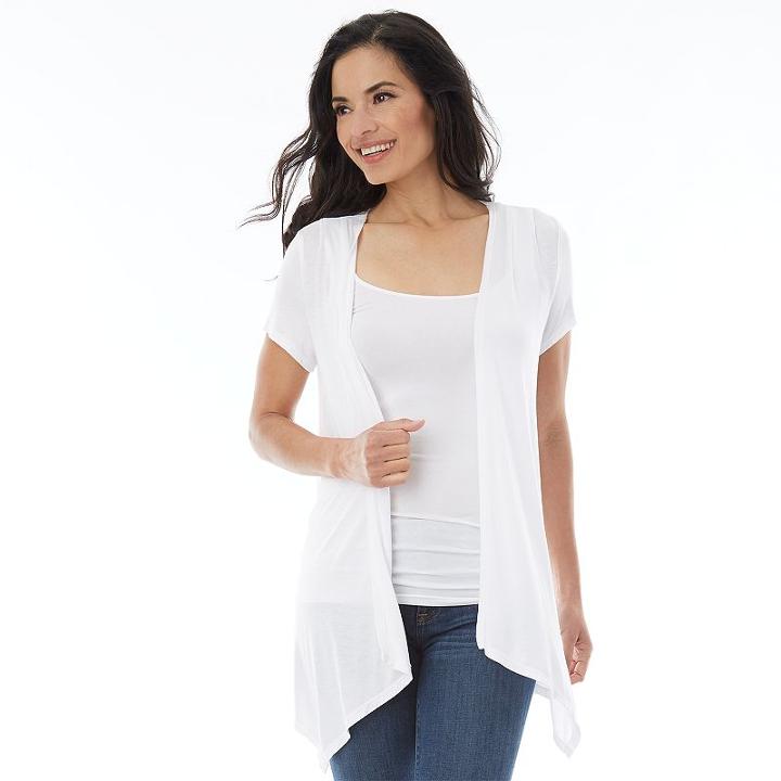 Women's Ab Studio Crochet Back Cardigan, Size: Medium, White