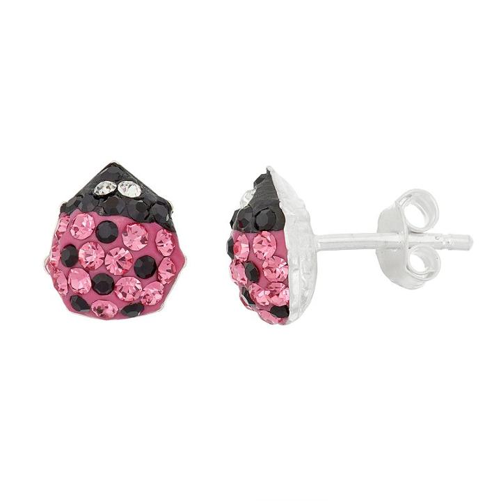 Junior Jewels Kids' Sterling Silver Crystal Ladybug Earrings, Girl's