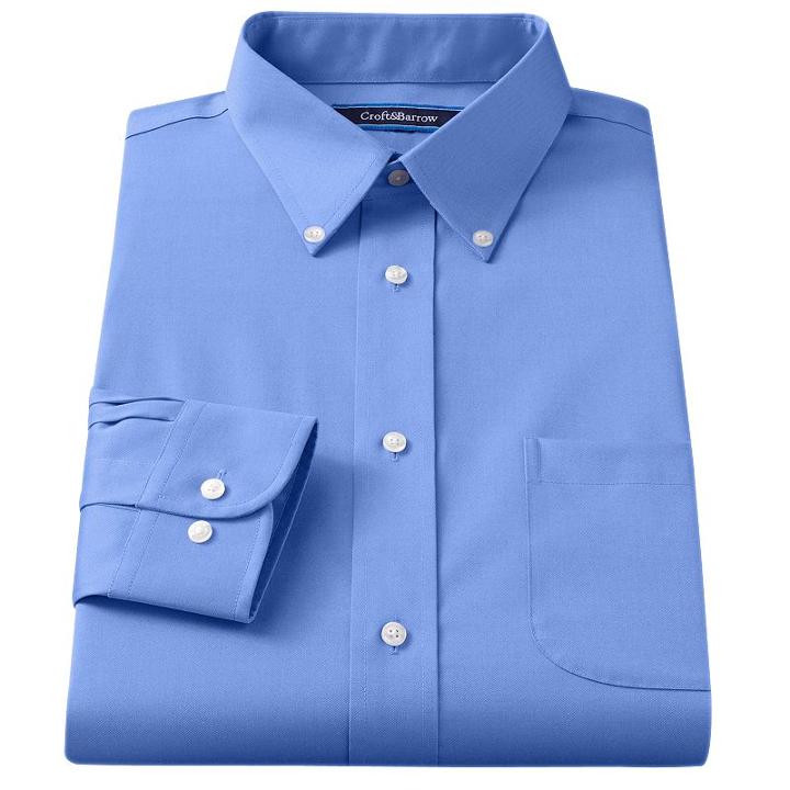 Men's Croft & Barrow&reg; Classic-fit Solid Broadcloth Button-down Collar Dress Shirt, Size: 16.5 36/37, Blue
