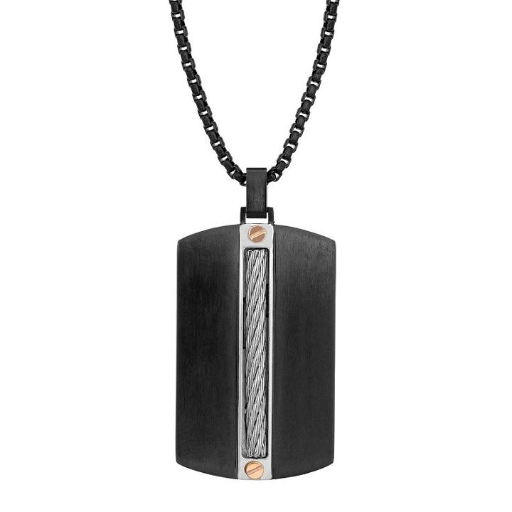 Lynx Men's Stainless Steel Cable Chain Dog Tag Necklace, Black