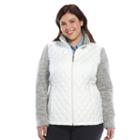 Women's Weathercast Quilted Sweater Fleece Jacket, Size: Medium, White