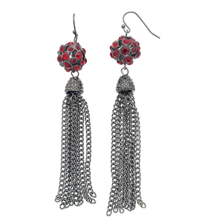 Red Fireball Tassel Drop Earrings, Women's, Grey