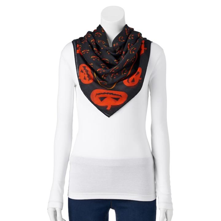 Jack-o'-lantern Square Scarf, Women's, Black