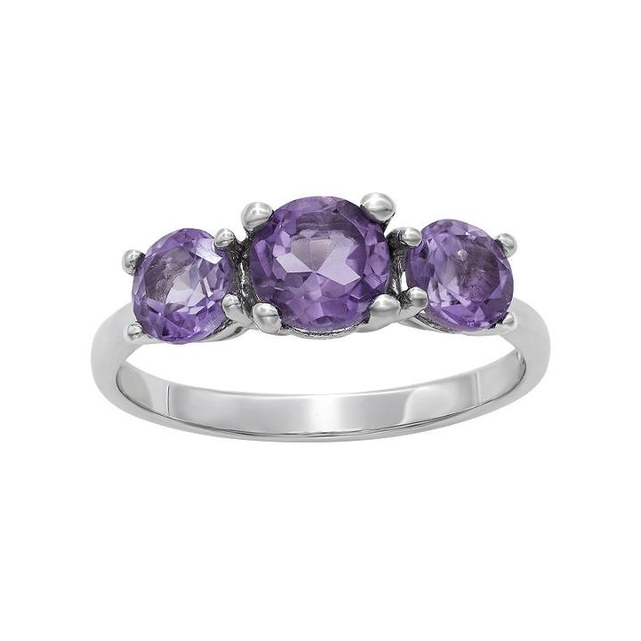 Sterling Silver Amethyst 3-stone Ring, Women's, Size: 7, Purple