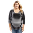 Plus Size Maternity Oh Baby By Motherhood&trade; Striped Keyhole Tee, Women's, Size: 3xl, Light Grey