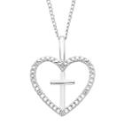 Sterling Silver Diamond Accent Cross & Heart Pendant Necklace, Women's, White