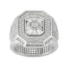 Men's Sterling Silver Cubic Zirconia Octagon Ring, Size: 13, White