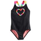 Girls 4-18 & Plus So&reg; Rainbow Heart Graphic One-piece Swimsuit, Size: 16, Black