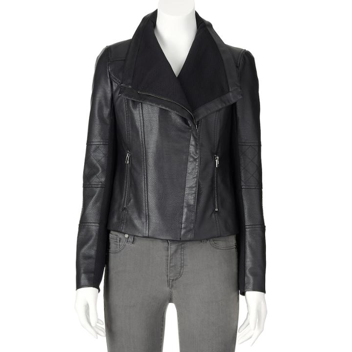 Women's Apt. 9&reg; Faux-leather Motorcycle Jacket, Size: Large, Black