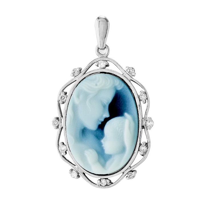 14k White Gold Agate And Diamond Accent Heaven's Gift Pendant, Women's, Blue