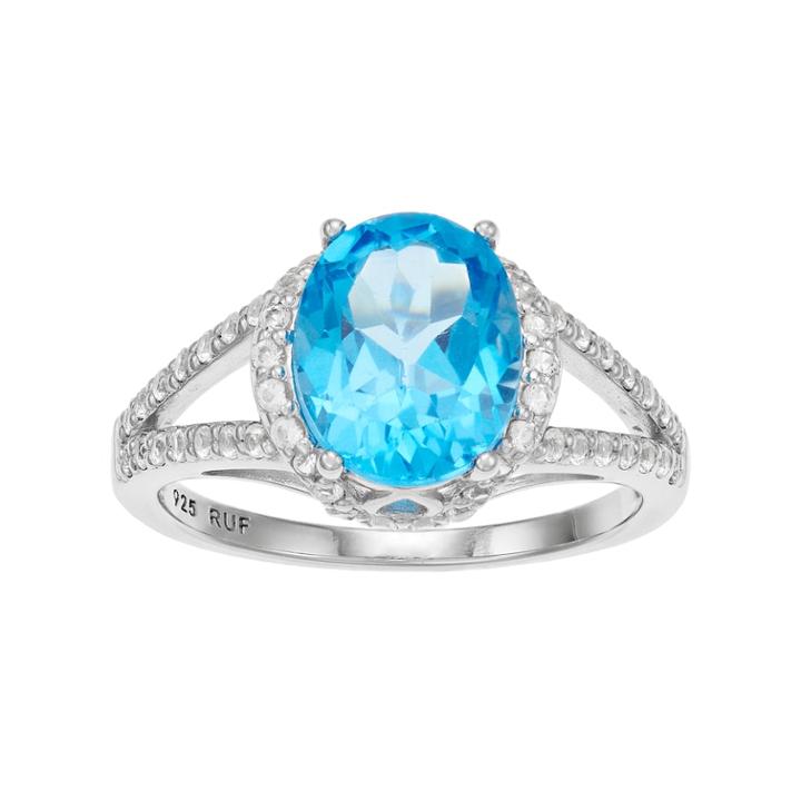 Sterling Silver Blue Topaz Split Shank Ring, Women's, Size: 8