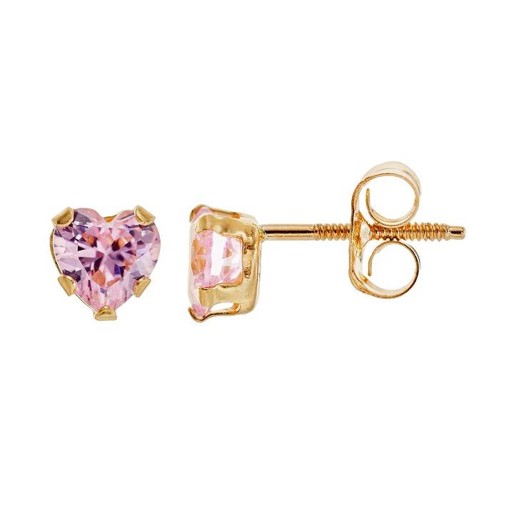Charming Girl 14k Gold Heart Stud Earrings - Made With Swarovski Zirconia - Kids, Yellow