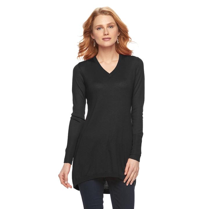 Women's Apt. 9&reg; V-neck Tunic Sweater, Size: Small, Black