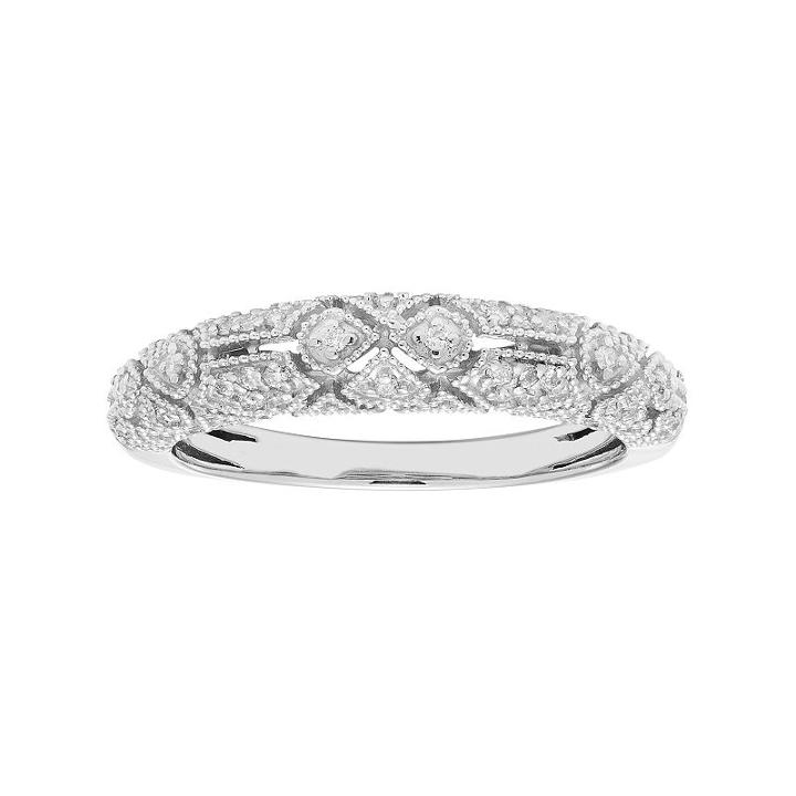 14k Gold 1/6 Carat T.w. Igl Certified Diamond Art Deco Wedding Ring, Women's, White