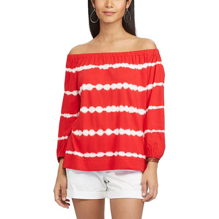Chaps, Petite Plus Size Tie-dyed Off-the-shoulder Top, Women's, Size: Xl Petite, Red