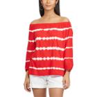 Chaps, Petite Plus Size Tie-dyed Off-the-shoulder Top, Women's, Size: Xl Petite, Red