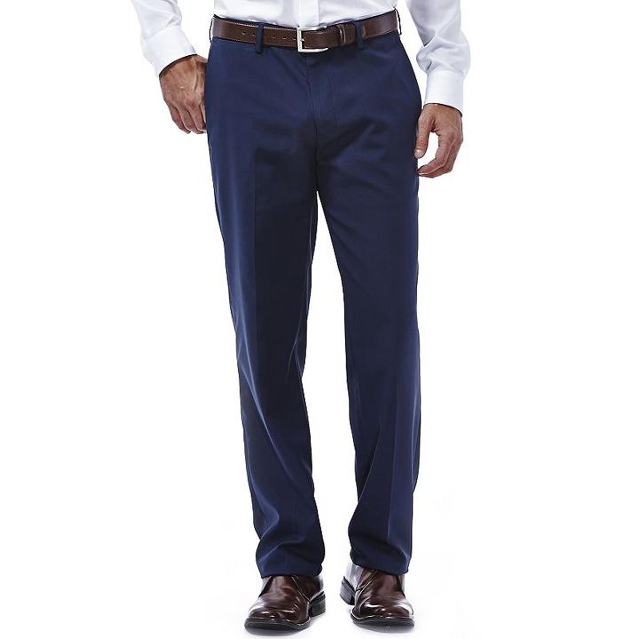 Men's Haggar&reg; Eclo Stria Stretch Slim-fit Flat-front Dress Pants, Size: 32x30, Blue (navy)