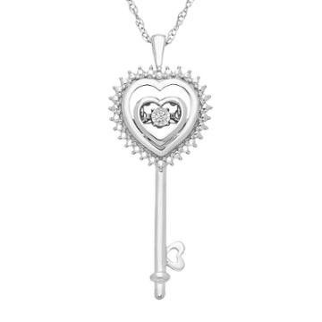 Dancing Love Diamond Accent Sterling Silver Heart Key Pendant Necklace, Women's, Size: 18, White